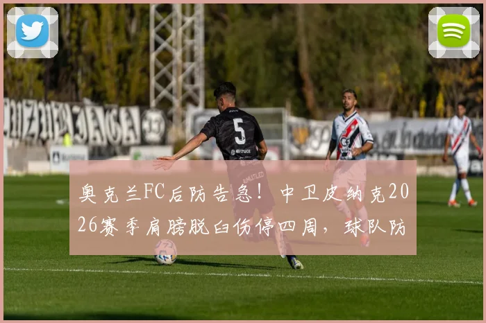 奥克兰FC后防告急！中卫皮纳克2026赛季肩膀脱臼伤停四周，球队防守体系面临考验